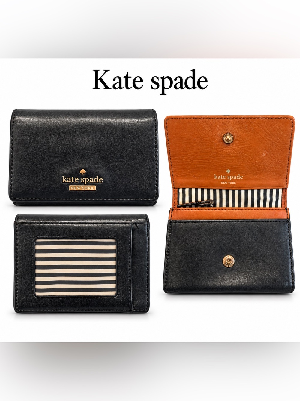 kate spade Black Leather Card & Key Holder with Tan Interior